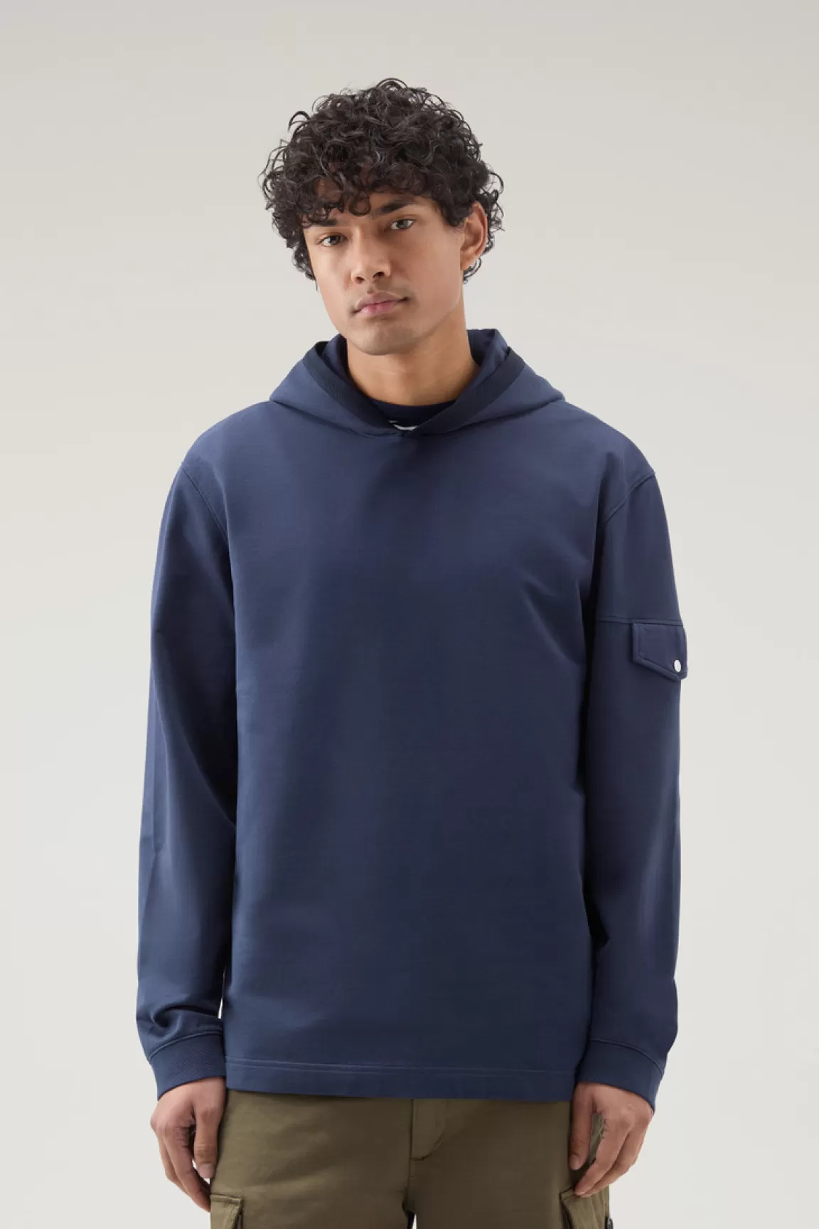 Woolrich Zuiver Katoenen Sweater Met Capuchon En Zak Maritime Blue Outlet