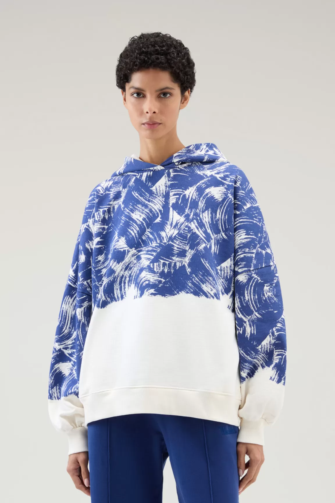 Woolrich Zuiver Katoenen Sweater Met Print En Capuchon Twilight Blue Wave Cheap