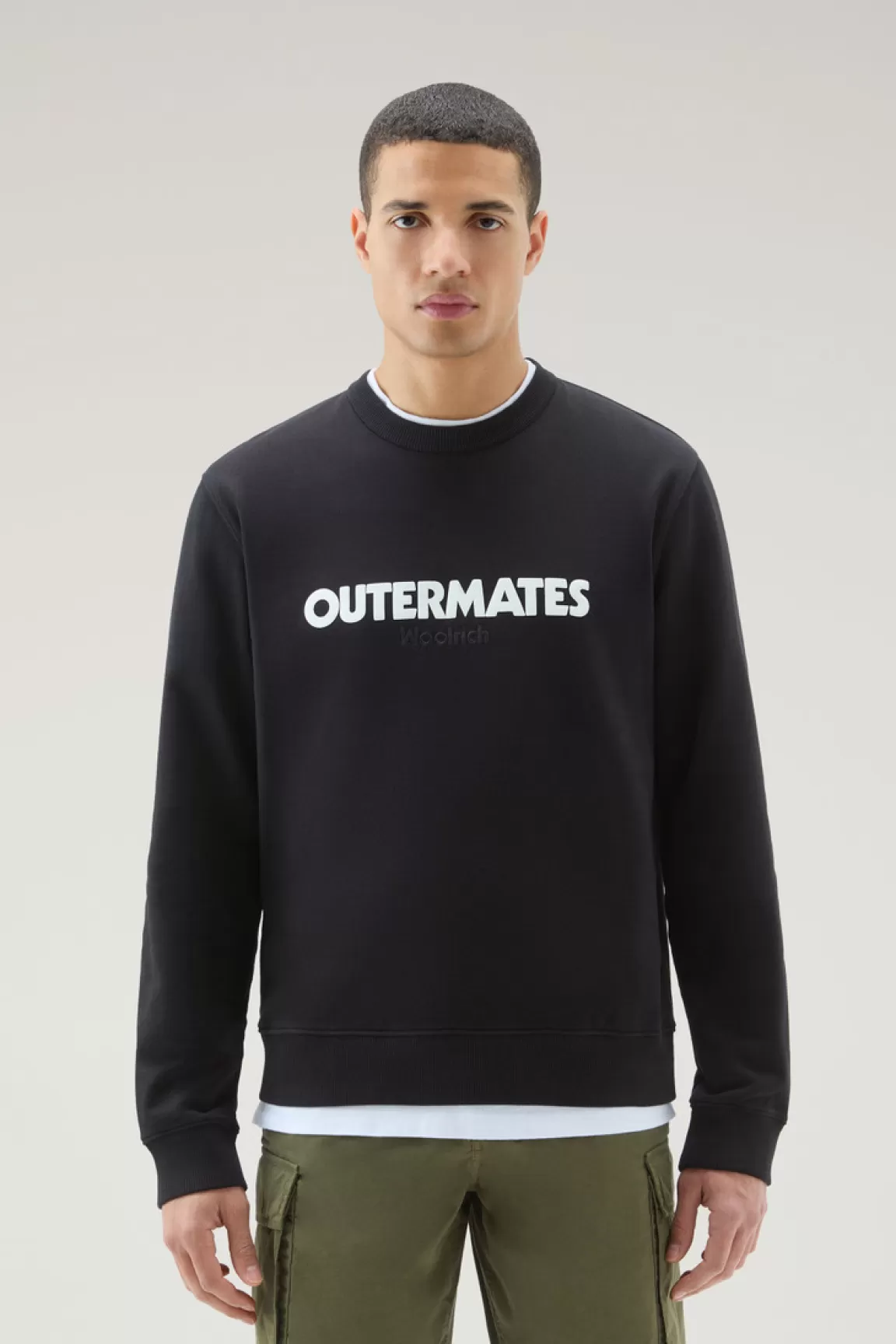 Woolrich Zuiver Katoenen Sweater Met Ronde Hals En Reliëfprint Black Sale