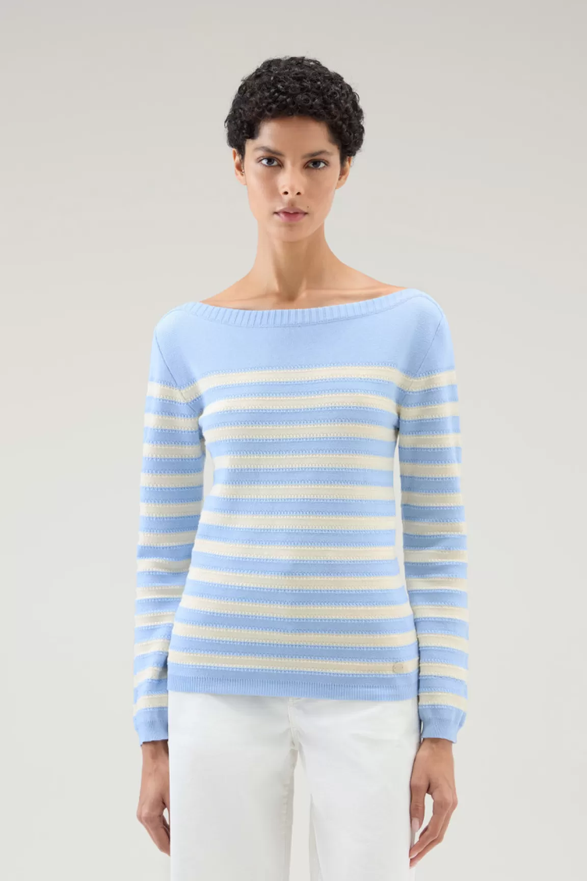 Woolrich Zuiver Katoenen Trui Met Boothals Sea Breeze Stripe Best Sale