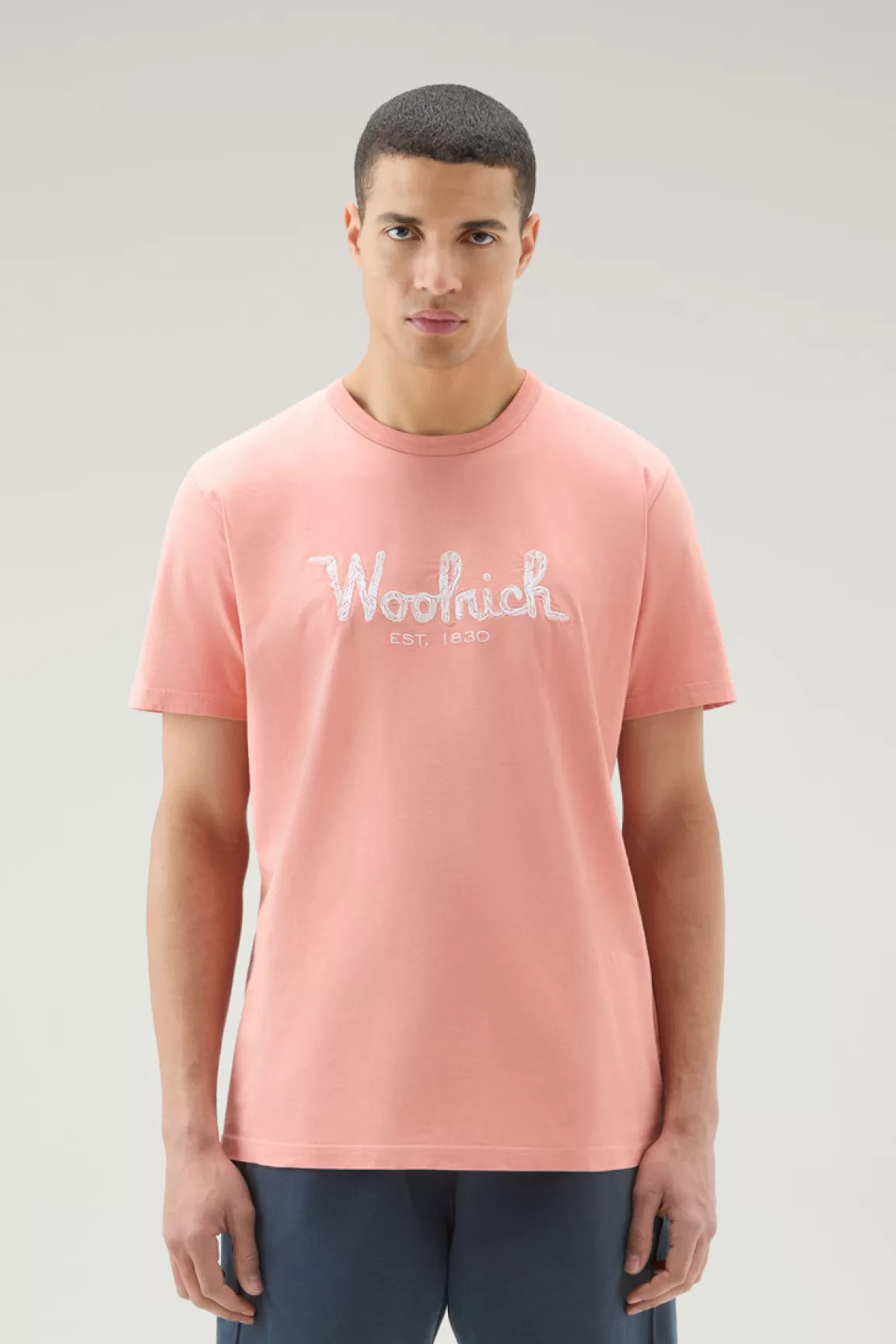 Woolrich Zuiver Katoenen T-shirt Met Borduursel Coral Sand Outlet