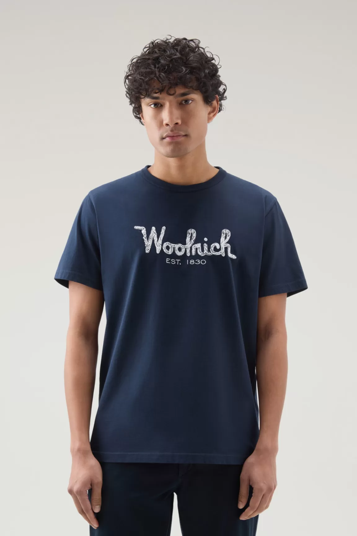Woolrich Zuiver Katoenen T-shirt Met Borduursel Melton Blue New