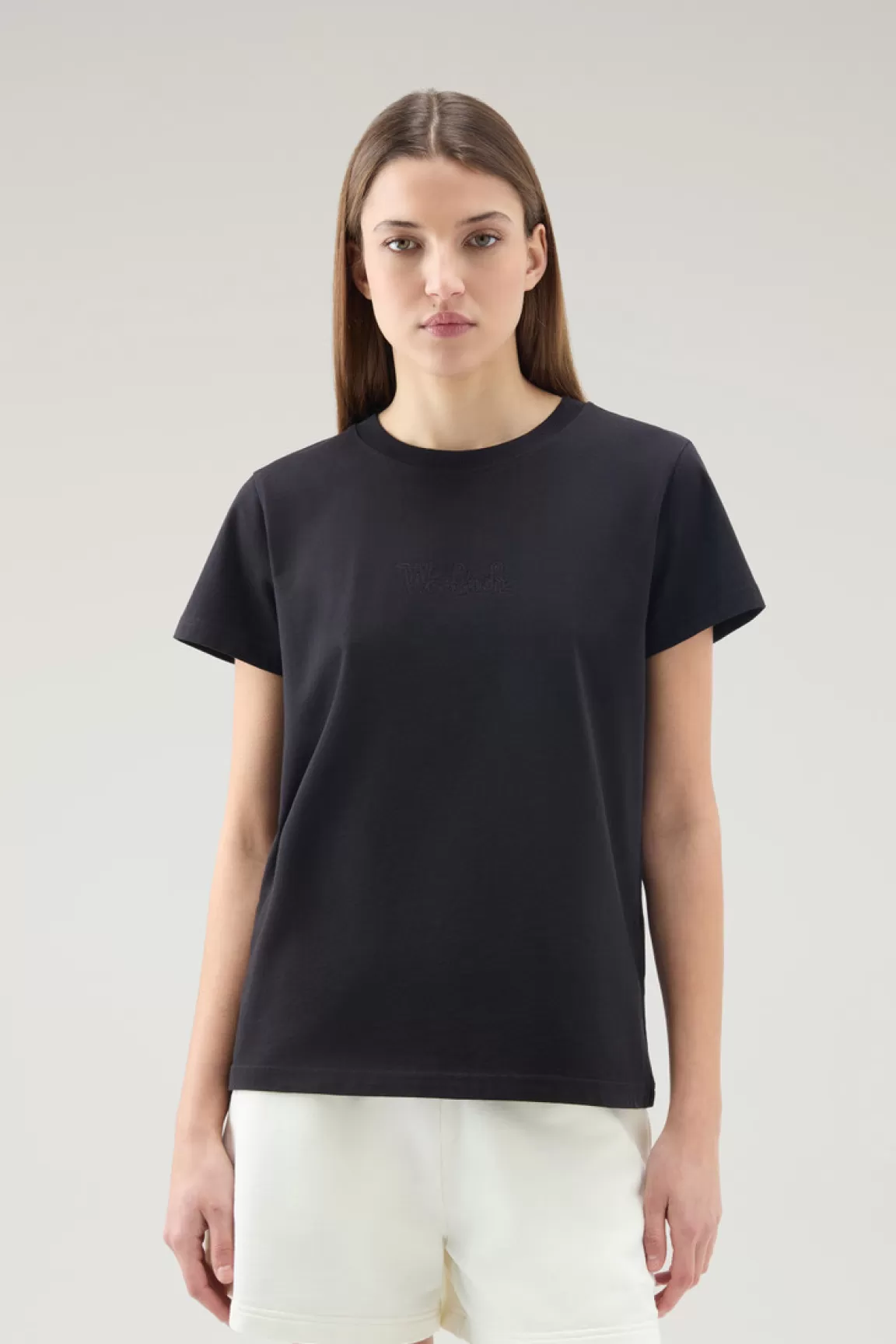 Woolrich Zuiver Katoenen T-shirt Met Geborduurd Logo Black Shop