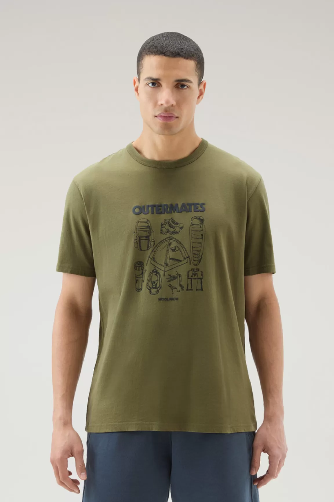 Woolrich Zuiver Katoenen T-shirt Met Outermates-print Lake Olive Cheap