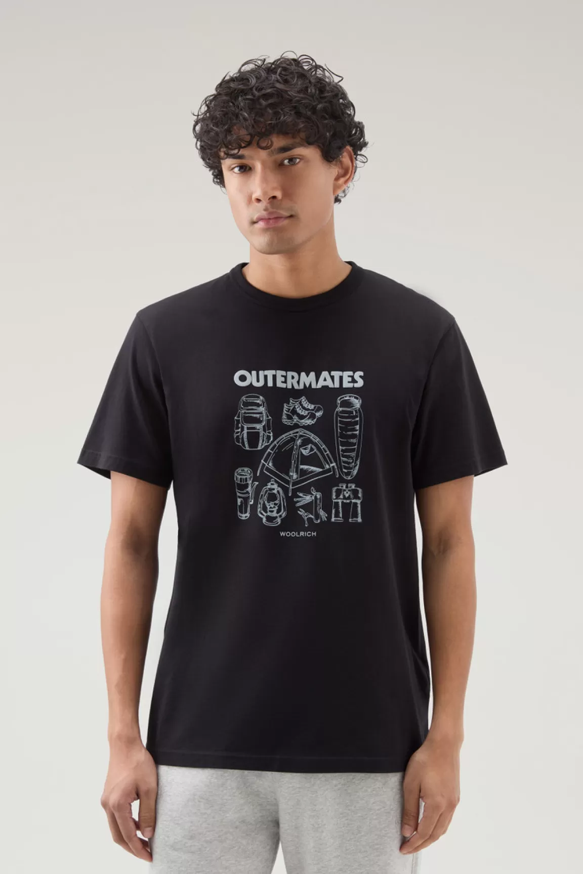 Woolrich Zuiver Katoenen T-shirt Met Outermates-print Black Flash Sale