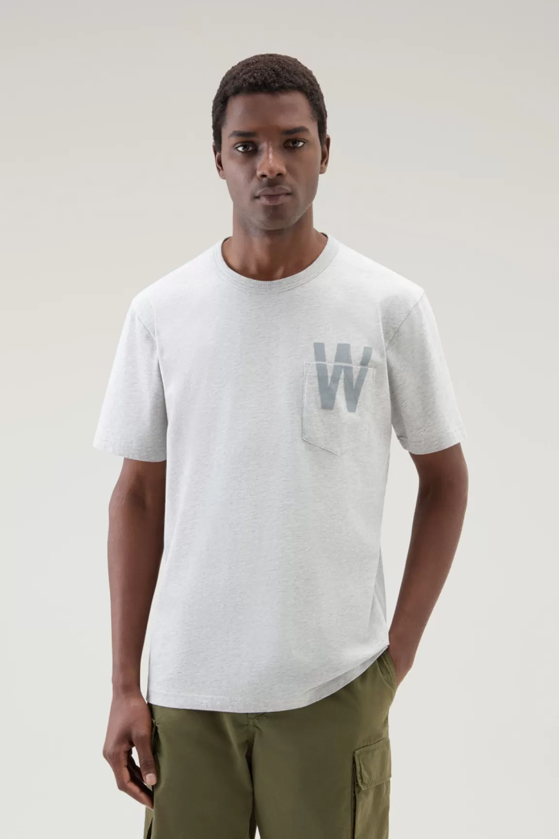 Woolrich Zuiver Katoenen T-shirt Met Zak Light Grey Melange Cheap