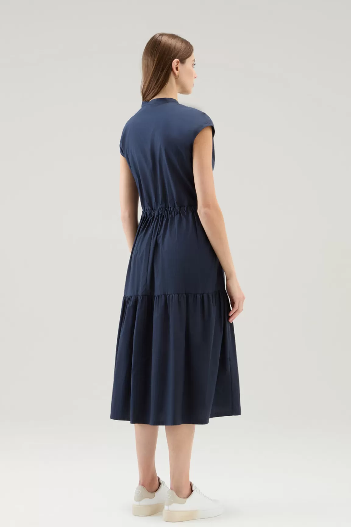 Woolrich Zuiver Popeline Katoenen Jurk Met Ruches Melton Blue Discount