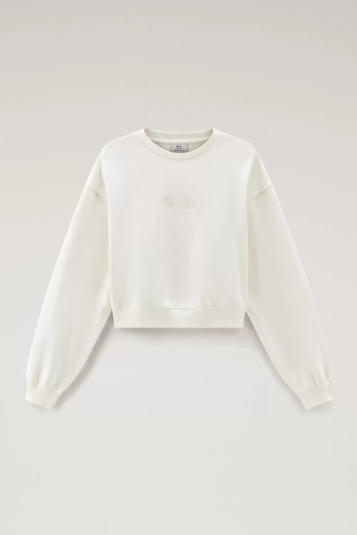 Woolrich Zuivere Katoenen Sweater Met Ronde Hals En Geborduurd Logo Plaster White Hot