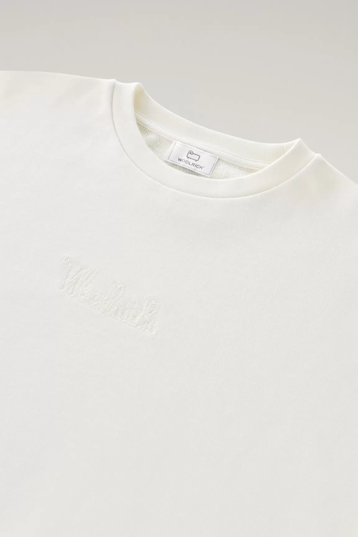 Woolrich Zuivere Katoenen Sweater Met Ronde Hals En Geborduurd Logo Plaster White Hot