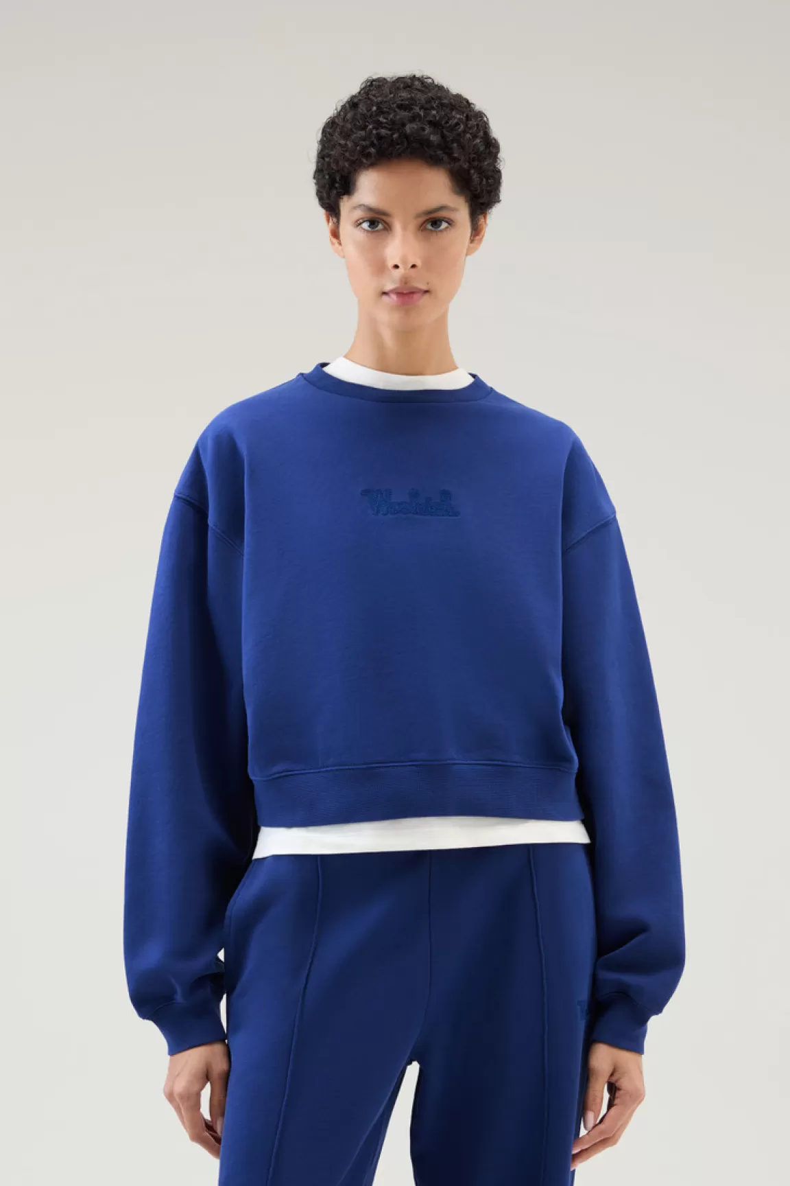 Woolrich Zuivere Katoenen Sweater Met Ronde Hals En Geborduurd Logo Twilight Blue Discount